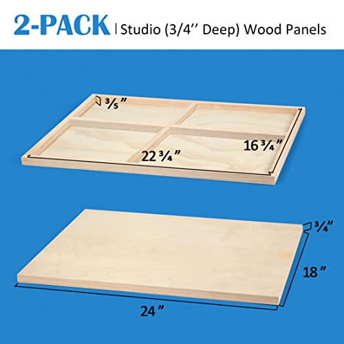 Unfinished Birch Wood Canvas Panels Kit, Falling in Art 2 Pack of 18x24’’ Studio 3/4’’ Deep Cradle Boards for Pouring Art, Crafts, Painting, and More Falling in Art