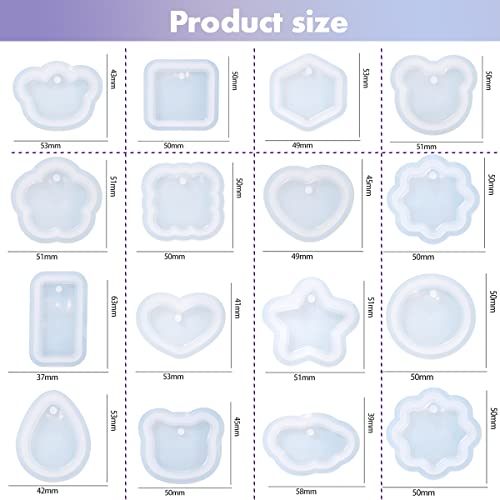 Resin Jewelry Molds Pendant, 16PCS Pendant Moulds for Resin Casting, Silicone Molds for Epoxy Resin, Resin Shaker Molds Silicone, Resin Molds for MAMUNU