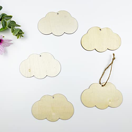 20pcs Unfinished Cloud Wood Cut Out Cloud Wood DIY Crafts Cutouts Blank Wooden Cloud Shaped Hanging Ornaments JEKEJIAJIU