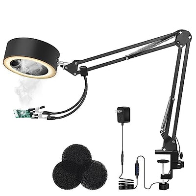 3-in-1 Solder Fume Extractor Smoke Absorber Remover with 26in Adjustable Arm, 3 Carbon Filters, Soldering Fan Lamp with 3 Colors 10 Brightness for