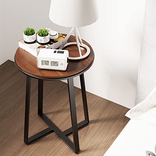 Dorriss Round End Tables, Small Side Table Walnut Color MDF Top,Metal Frame Black, Tall End Table for Bed Room,Coffee Tea End Table for Living Dorriss