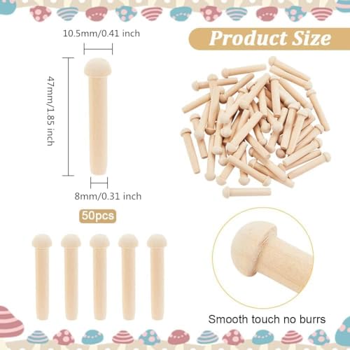 OLYCRAFT 50Pcs Mini Wooden Axle Peg 1-4/5Inch Unfinished Wooden Peg Blank Mushroom Wooden Peg Burlywood Axle Pegs Fits 8mm Hole Wooden Wheel for DIY OLYCRAFT