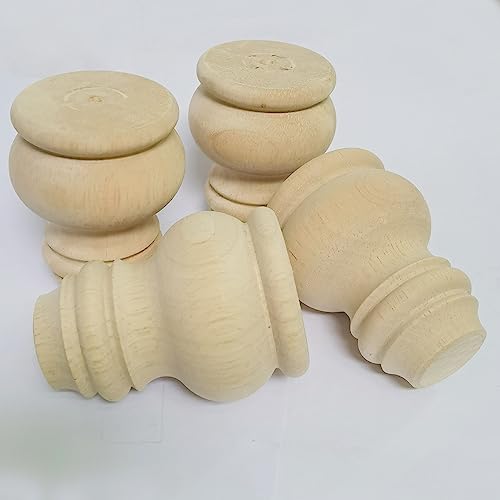 Btibpse 3 Inch Wooden Furniture Legs, Solid Wood Unpainted Replacement Furniture Legs, Cabinet Legs/Desk/Sofa/Bookcase Bun Feet, DIY Wooden Round Btibpse
