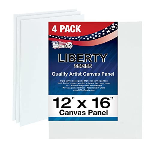 U.S. Art Supply 12 X 16 inch Professional Artist Quality Acid Free Canvas Panel Boards for Painting 4-Pack (1 Full Case of 4 Single Canvas Board U.S. Art Supply