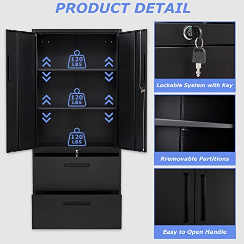 AFAIF Metal File Cabinets, Lateral Filing Cabinet with 2 Drawers,70" H File Cabinet for Home Office, Office Storage Cabinet with Adjustable Storage AFAIF