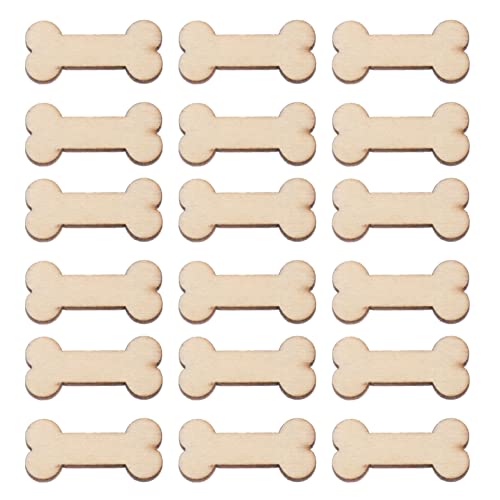 SEWACC Desk Decor Rustic Ornaments 50pcs Wooden Dog Bone Cutouts Unfinished Wood Dog Bone Slice Blank Bone Shaped Wood Ready to Paint Wood DIY Craft SEWACC