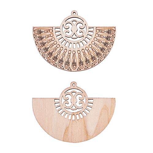 Pandahall 10pcs Undyed Nature Flat Round Wood Beads Pendants 2.55x1.85 Inch Hollow Wooden Charms for Jewelry Making (Wheat) PandaHall