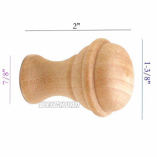 WEICHUAN 15PCS Mushroom Shape Wood Unfinished Cabinet Furniture Drawer Knobs Pulls Handles (Diameter: 1-3/8 Inches Height: 2 Inch) WEICHUAN