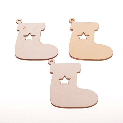 Christmas Wooden Crafts Hanging Ornaments Christmas Tree Decoration Unfinished Wood Cutouts for DIY Blank Slices to Paint (10PCs Stocking Boot Style) YEEQIN