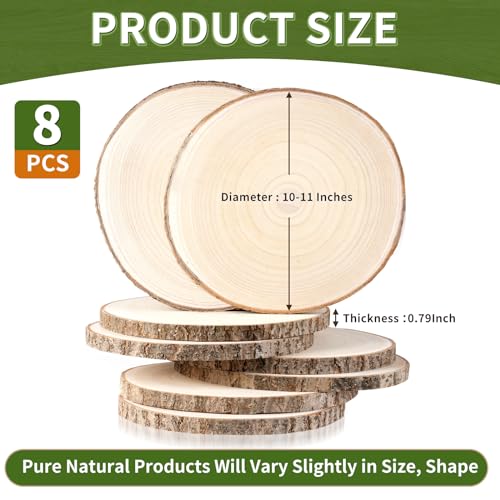 Wood Slices10-11Inch Wood Rounds 8 Pcs Unfinished Wood Slices for Centerpieces,Wood Cookies,Wood Slabs Natural Wood Slices for Crafts, Wedding Wood BeNiNat