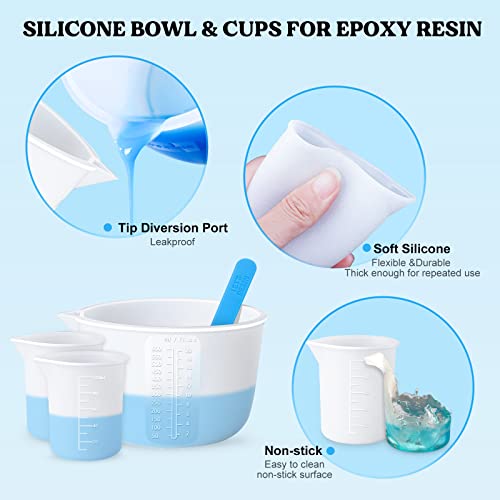 LET'S RESIN Silicone Measuring Cups,Resin Supplies with 600ml/20oz&100ml Thickening&Polishing Resin Mixing Cups,Easy to Clean,Silicone Stir LET'S RESIN
