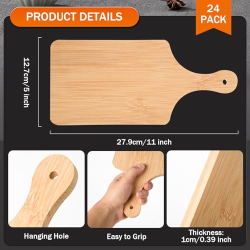 24 Pcs Thicken Bamboo Cutting Board Bulk 11x5 Inch Personalized Wood Chopping Board Customized Laser Engraving Serving Charcuterie Boards for Wedding AWIZOM