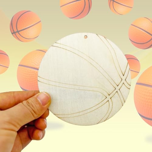 20pcs Unfinished Basketball Wood Cutouts Basketball Wood DIY Crafts Cutouts Blank Wooden Basketball Shaped Hanging Ornaments KRSHEMDE
