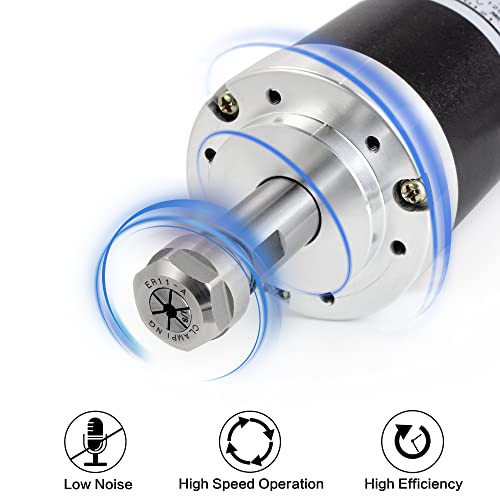 RATTMMOTOR CNC Brushless Spindle Motor Kit, 48VDC 500W Spindle Motor Air Cooled ER11, 12000RPM, 0.6N.m, 55MM+BLDC Driver Motor Speed Controller 600W RATTMMOTOR