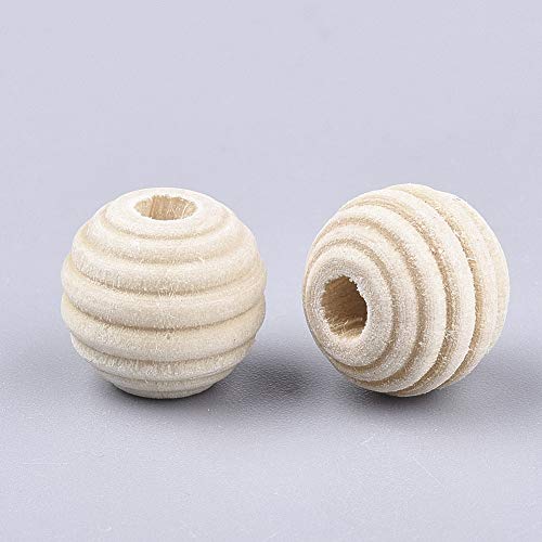 Craftdady 50Pcs 12mm Natural Corrugated Round Wood Beads Unfinished Beehive Wooden Rondelle Ball Loose Beads for Jewelry Crafts Making Hole: 3mm Craftdady