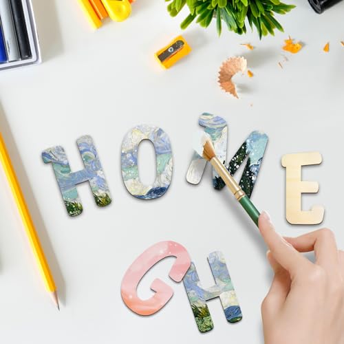 Focal20 Wooden Letters 4 Inch for Crafts Unfinished Wood Letters 4 inch and Numbers Set Small Wooden Alphabet Letters for DIY Painting Arts Home Focal20