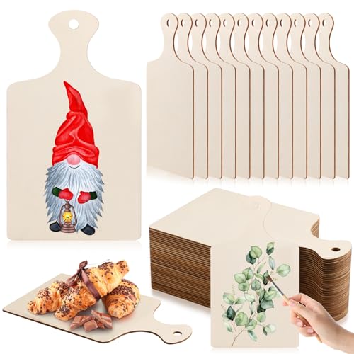 Bokon 60 Pcs Christmas Wood Cutting Board with Handle Xmas Wooden Cheese Bread Board Set Santa Mini Charcuterie Boards Small Wood Chopping Boards Bokon