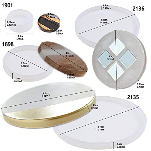 Round Coaster Resin Epoxy Silicone Molds 6-Bundle 2 Disc Circle Tray with Hole Jewelry Casting Necklace Pendant Keychain Charms FUNSHOWCASE