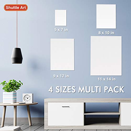 Shuttle Art Painting Canvas Panel, 36 Multi Pack, 5x7, 8x10, 9x12, 11x14 inch (9 PCS of Each), 100% Cotton Art Canvas Board Primed White, Blank Shuttle Art