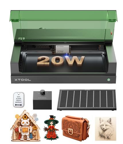 xTool S1 Laser Engraver, 20w Enclosed Diode Laser Cutter and Laser Engraving Machine with Smart Air Assist and Honeycomb for Cleaner Engraving and xTool