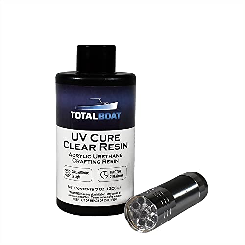 TotalBoat 200g UV Cure Clear Acrylic Resin with UV Flashlight for Resin Curing - Kit for DIY Jewelry Making, Small Resin Crafts, and Protective TotalBoat