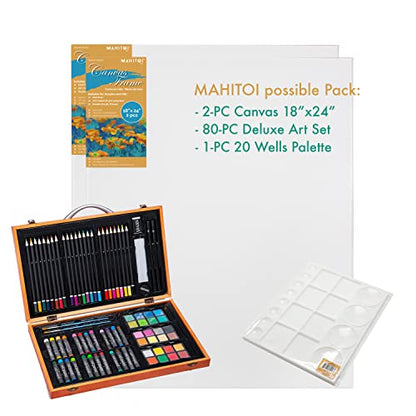 MAHITOI 80+ Pieces Deluxe Artist Studio Creativity Set Wood Box Case - Art Painting, Sketching Drawing Set, Starter Kit & Educational Profesional Art