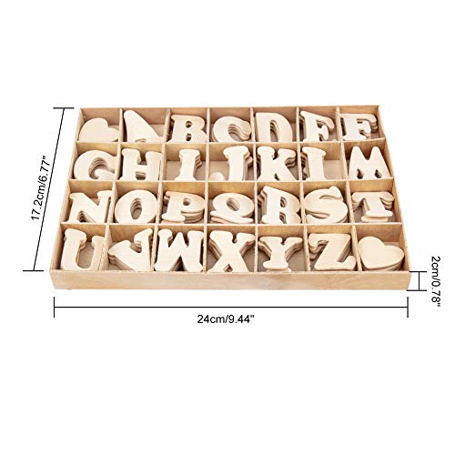 PandaHall 112pcs 1.5 Inch Wooden Letters A~Z Heart Set- Small Wooden Capital Letters with Storage Tray - Wooden Alphabet Craft Letters Smooth Natural PH PandaHall