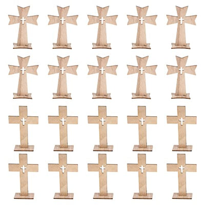 20 Pcs Cross Decor Wooden Crafts Cross Shaped Ornaments Tabletop Decor Cross Art Sign for Home Decor Gift