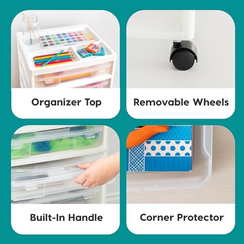 IRIS USA 6-Tier Scrapbook Storage Cart with Organizer Top for Papers, Vinyl, Office, Art and Crafting Supplies, White with 6 Clear Scrapbook Cases IRIS