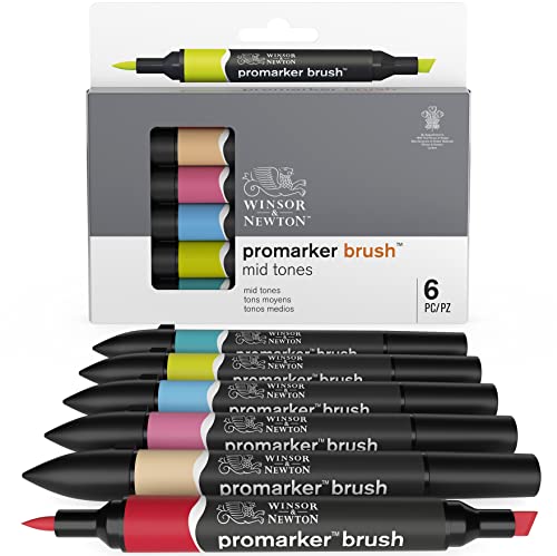 Winsor & Newton ProMarker Brush Set, 6 Count, Mid Tones Winsor & Newton