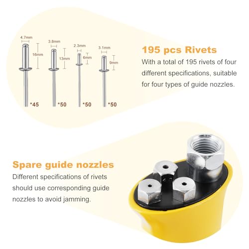 Consfly Pneumatic Rivet Gun, Dual Cylinder Design Air Riveter, 3/32", 1/8", 5/32", 3/16" and 1/4" Capacity, Stronger Pulling Force, Heavy Duty Pop Consfly