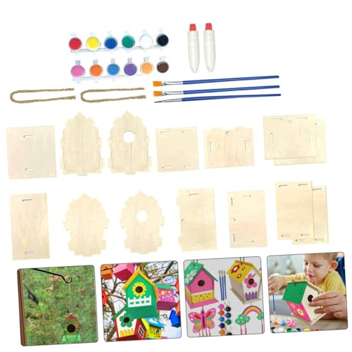 COHEALI 1 Set House Lanyard Kids Craft Wooden Arts Kits Wind Chime Ornament Wind Chime Pendant Unfinished Arts Kits Wind Chime Kit Graffiti COHEALI