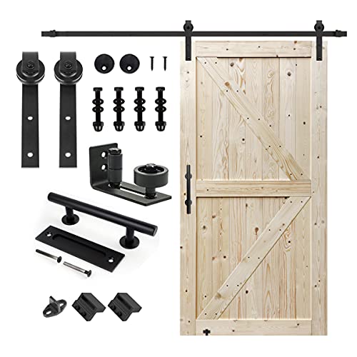 S&Z® 42 in. x 84 in. Unfinished British Brace Knotty Barn Door with 8FT Sliding Door Hardware Kit/Solid Wood/Sliding Door/Double Surfaces/A Simple S&Z TOPHAND