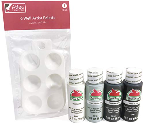 Apple Barrel Gray Acrylic Paint Colors (2 Ounce Bottles) & Artist Paint Palette Set Atlea Creations