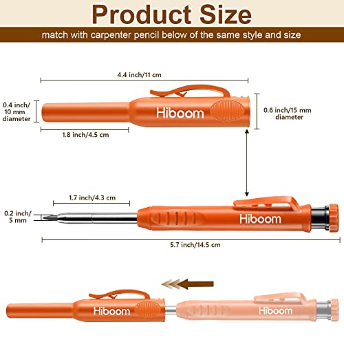 Hiboom 2 Pack Solid Carpenter Pencils with Pencil Cap and 18 Refills, Long Nose Deep Hole Mechanical Pencil Marker, Scribe Tool with Built-in Hiboom