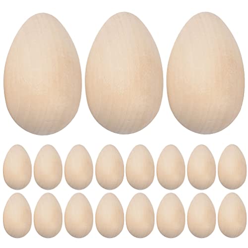 20pcs Wooden Easter Eggs to Paint Unfinished Eggs Fake Eggs for Crafts Easter Party Supply PRETYZOOM