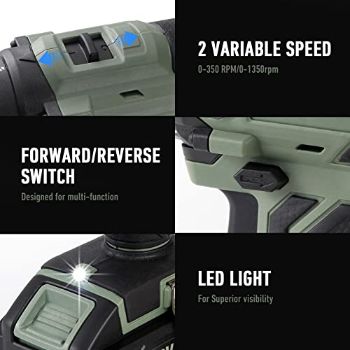 KREBS 20V Cordless Drill Set, Power Drill Kit with 1 Batteries & Fast Charger, 3/8-Inch Keyless Chuck 2 Variable Speed 18+1 Torque Setting and 28pcs KREBS