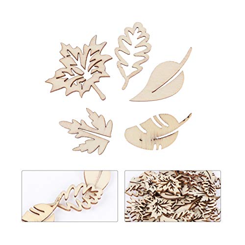 Amosfun 50pcs Laser Cut Wood Embellishment Hollow Out Wooden Leaves Shape Wood Discs Unfinished Wood Cutout for Arts Crafts DIY Decoration Amosfun