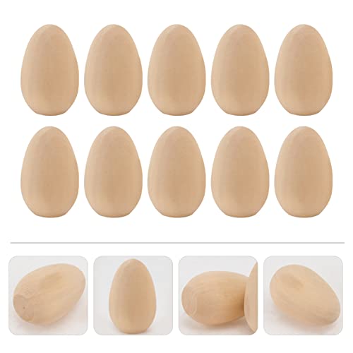 KALLORY Unfinished Wood Eggs to Paint, 10pcs Paintable Wooden Easter Craft Eggs Flat Bottom Eggs for Easter Display Ready to Paint and Decorate L KALLORY
