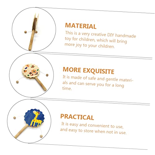 Ciieeo 4pcs Painting Rattle Montessori Wooden Rattle Wooden Handle Drum Unfinished Wood Crafts Ornaments for Brain Monkey Ornament Unpainted Ciieeo