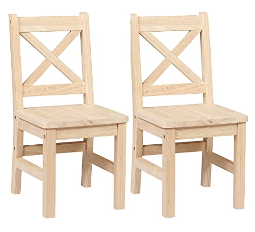 eHemco Solid Hard Wood X Back Kids Chair, Unfinished, Set of 2 eHemco