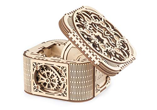 UGEARS Mechanical Models 3-D Wooden Puzzle - Treasure Box w/Key (Secret Hidden Puzzle) Idea Wood Puzzles for Adult UGears
