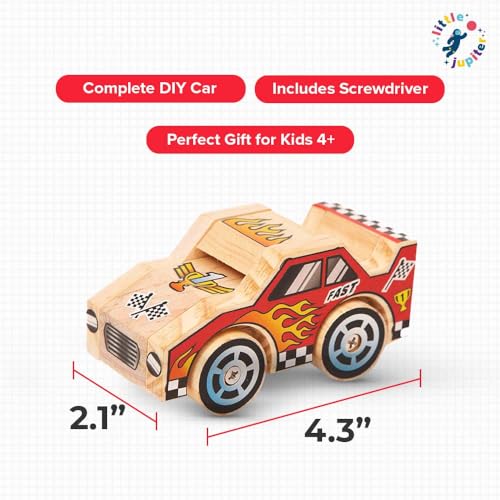 DIY Wooden Race Car w/ Stickers - Kids Building Kit - Stem Building Toys - Wood Crafts for Kids - Building Kits for Kids - Woodworking Kits for Kids Little Jupiter