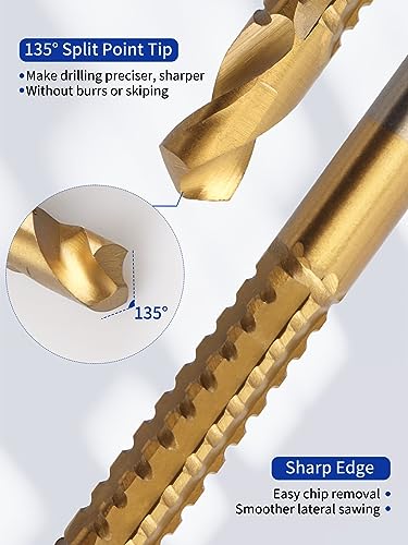 Rocaris 8 Pack Titanium Coated HSS Twist Drill Bits, 3-10mm Serrated Side Cutting Drill Bit Woodworking Tools for Plastic Metal Wood Hole Rocaris