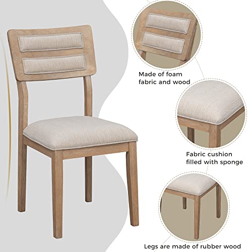 Merax, Natural Wood Wash 6-Piece 60" Wooden Dining Table Set with 4 Upholstered Chairs and 1 Bench,Classic and Traditional Style Merax