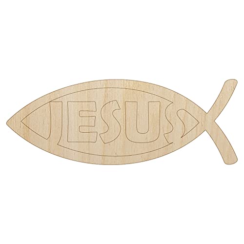 Jesus Ichthys Fish Christian Sketch Unfinished Wood Shape Piece Cutout for DIY Craft Projects - 1/8 Inch Thick - 6.25 Inch Size Sniggle Sloth