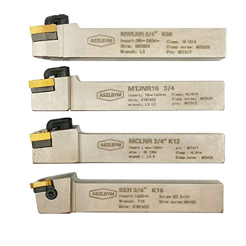 ASZLBYM 3/4'' inch CNC Lathe Indexable Turning Tool Holder with Nickel Plated,CNC Heavy-Duty Metal Lathe Bit Set with Tin Coated Carbide Turning ASZLBYM