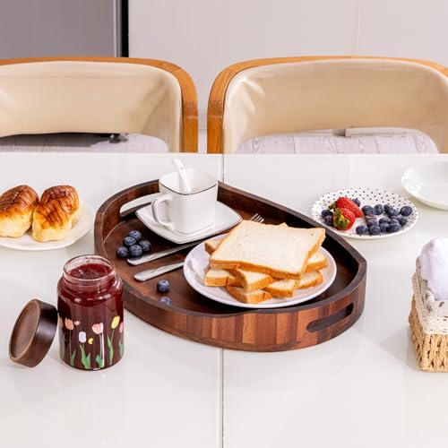 Acacia Wood Serving Tray with Handles, Decorative Ottoman Tray Platter for Breakfast in Bed, Living Room, Coffee Table, Lunch, Dinner, Bathroom, HouseJoy