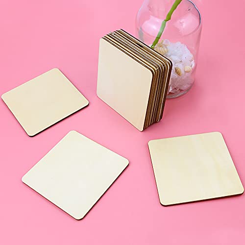 TKOnline 100Pcs Unfinished Wood Pieces, 3 x 3 Inch Blank Natural Wood Square Wooden Slices Wooden Board for DIY Crafts, Painting, Coasters, Scrabble TKOnline