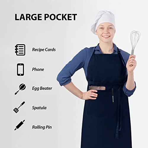 ROTANET Extra Large Apron for Men Adjustable Bib Apron with 2 pockets Cooking Apron for Women Chef Water & Oil Resistant Navy Blue ROTANET